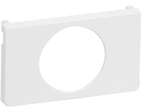 Hvid LK FUGA afdækning til bevægelsessensor PIR 10A, 1 modul, med standard overflade og central cirkulær åbning for tangent.