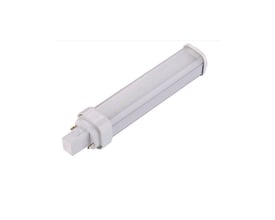 LEDlife G24Q LED-pære på 7 W med matt, avlangt lysrør og synlige stifter i sokkelen, sett på skrå.