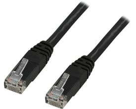 Deltaco U/UTP Cat6 patchkabel i sort, 5 meter, med to RJ45-stik og synligt Deltaco logo.