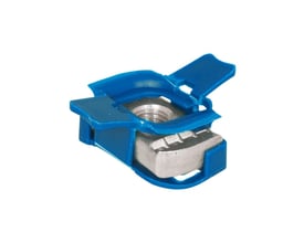 Walraven glidesko M8 i rustfrit stål med blå plastvinger, perfekt til Strut 41x41/21mm.