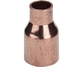 Lodde ansatsnippel i ubehandlet kobber med dimensionerne 18 mm x 12 mm, vist forfra på hvid baggrund.