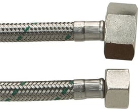 NEOFLEX® tilslutningsslange med rustfri flet og omløbere, 1/2" x 3/4" i 1500 mm længde, vist med begge ender.