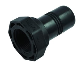 Isiflo Sprint gevindindsats i sort kompositmateriale, dimension 40 mm x 1 1/4" med PN16 trykklasse.