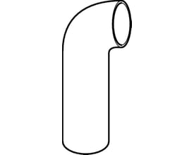 Geberit PEH bøjning 90 grader, sort, med en diameter på 125 mm og langt ben.