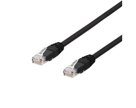 Sort Deltaco Cat6a patchkabel på 1,5 meter, U/UTP halogenfri med klar RJ45-stik i hver ende.
