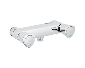 Grohe Costa S togrebs brusearmatur i krom med afgang ned, viser metalgreb og GROHE StarLight krom finish.