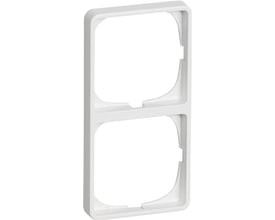 Hvid LK FUGA Baseline 50 ramme med plads til to 1-moduls indsatser, vist lodret på hvid baggrund.