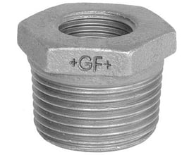 Georg Fischer galvaniseret nippelmuffe 2" x 1¼" i blødstøbt støbejern med udvendigt og indvendigt gevind.