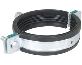 Walraven HD1501 rørklammer for 265-275 mm rør med svart EPDM-innlegg, sølvfarget klammer, skruer og 1/2" gjengemuffe.