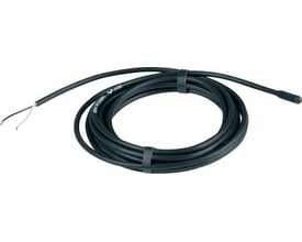 DEVIreg™ følerkabel i sort plast med hvide ledningsender og kabelbindere, egnet til el-gulvvarme.