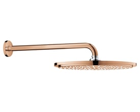 Grohe Rainshower Cosmopolitan 310 mm hovedbruser med 380 mm brusearm i poleret Warm Sunset kobberfinish på hvid baggrund.