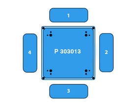 Blå kassebund fra Fibox med dimensionerne 300x300x130 mm og markeringer nummereret 1-4, P 303013.