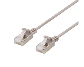 Deltaco U/FTP Cat6a patchkabel i grå, 1,5 meter, med 3,8mm tyndt design og LSZH-materiale.