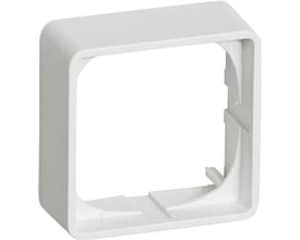 Hvid LK FUGA Baseline 50 ramme til elinstallationer, 1 modul bred og 21 mm dyb, vist fra siden med monteringsdetaljer.