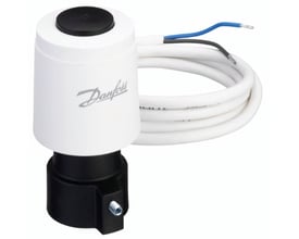 Danfoss Termoaktuator TWA-A i hvid plast med sort top og sort tilslutning, har 230Vac NO funktion.