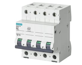 Siemens automatsikring 16A, 6kA, 3P+N, B16 model 5SL6410-6, hvid med grå betjeningsgreb og tydelige mærkninger.