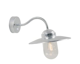 Luxembourg væglampe fra Nordlux i galvaniseret stål med bevægelsessensor og klar glas skærm med synlig E27 pære.