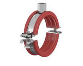 Flamco BSM-S rørklammer for 40-44 mm rør med rød isolasjon og to synlige metallspennskruer.