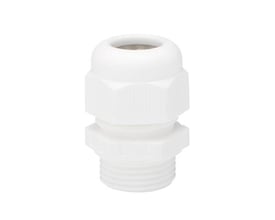 Niko kabelforskruning i hvid polyamid med M20 gevind, der sikrer IP55 stænktæthed for kabler på 6-13mm.