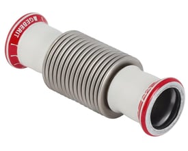 Geberit FZ axialkompensator 22mm viser enden med prestilslutning og Geberit logo på rød kant.