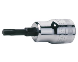 Bahco T40 Torxtop med 3/8" firkant, lang model i højglanspoleret stål og med sort TORX-spids.