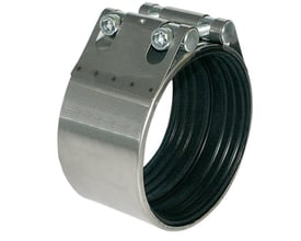 Isiflo VonRoll jetkobling i rustfrit stål til 75-83mm rør, DN80, vist med synlige bolte.