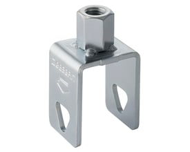 Geberit Pluvia opphengsdel med M10-muffe og diameter 30 mm, sett skrått forfra med to åpne festeben.