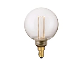 Halo Design COLORS Dim LED mini globe E14 pære med E14 fatning og klar glaskugle, 80mm i diameter.