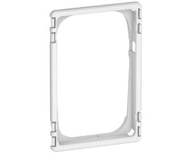 LK FUGA teknisk monteringsramme til 1½ modul Slim designrammer i lysegrå plast, med synlige clips til fastgørelse.