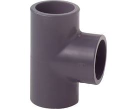 Georg Fischer PVC T-stykke, 20 mm, 90° PN16 med klæbefitting til samling af PVC-rør i mørkegrå.