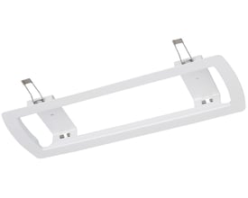 NVC Lighting indbygningsramme i hvid til Nebraska panik-/flugtvejsarmatur, viser monteringsklemmer og robust design.