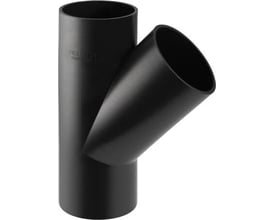 Svart Geberit PEH-grenrør med 45° avgrening og to synlige røråpninger, for dimensjonene 63 x 40 mm.