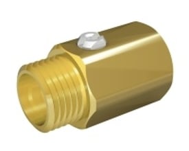 Broen BALLOFIX kuglehane i afzinkningsbestandig messing med 3/4" muffe og nippel, uden håndtag, vist på hvid baggrund.