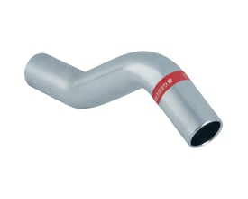 Geberit Mapress overbøjning 28mm i elforzinket stål, viser den ene nippelende med Geberit logo på rød tape.