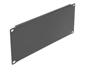 Delock blind cover til 19 tommer netværksskab i sort, 3U høj og lavet af metal.