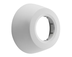 Geberit 40 mm roset i hvid PP, 37 mm høj, vist i et isometrisk perspektiv på en neutral baggrund.