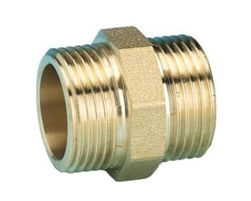 Pettinaroli samlestykke 1" i messing til fordelerrør til gulvvarme, med udvendige gevind på begge sider.