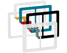 Lauritz Knudsen LK FUGA Choice designramme i transparent, 2x1½ modul med valgfri farveindlæg som hvid, blå, sort og gul.