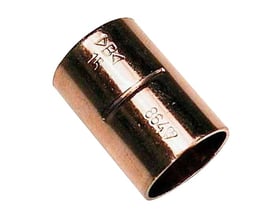 Enkelt loddemuffe i kobber med en diameter på 15 mm, markeret med 'DBK 15' og '8649'.