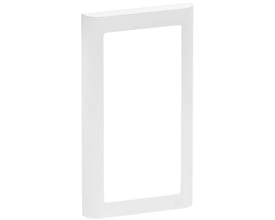 LK FUGA Soft 63 lodret designramme i hvid, 1x2 modul, uden midtersprosse, med integreret Lauritz Knudsen logo.