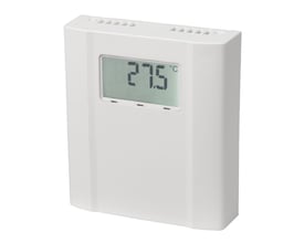 Hvit Carlo Gavazzi romføler SHSUTD med integrert display som viser temperaturen 27,5 °C.