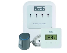 Roth trådløs regulering til minishunt, hvid plast, med kontrolpanel og digital termostat.