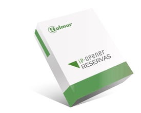 Golmar RES-IPOP modul til booking management, vist i hvid og grøn emballage med produktnavn trykt på.