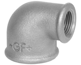 Georg Fischer galvaniseret vinkel 90° i blødstøbt støbejern med indvendigt gevind på 1" og ½".