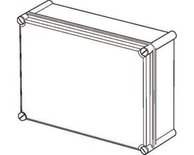 Forenklet illustration af Fibox EK SOLID kassebundens ydre form og dimensioner, uden yderligere detaljer.