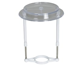 TBI skærmstativ i hvid plast med E14 fatning, justerbar fra 14 til 21 cm i højden.