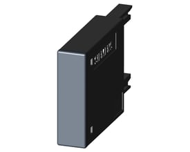Siemens varistor overspændingsdæmper til 3RT2.1 og 3RH2 kontaktorer, vist fra siden med tydeligt SIEMENS logo.