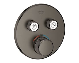 Grohe Grohtherm SmartControl termostatarmatur i børstet Hard Graphite med to ventiler og et stort drejehjul til temperaturstyring.