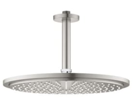 Grohe Rainshower Cosmopolitan 310 mm hovedbruser med 142 mm loftmontering i Supersteel finish, vist isoleret.