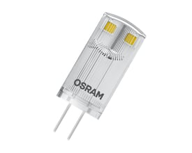 Ledvance LED Base PIN klar pære med G4 fatning og to guldfarvede LED-chips, 100 lumen og 0,9W.